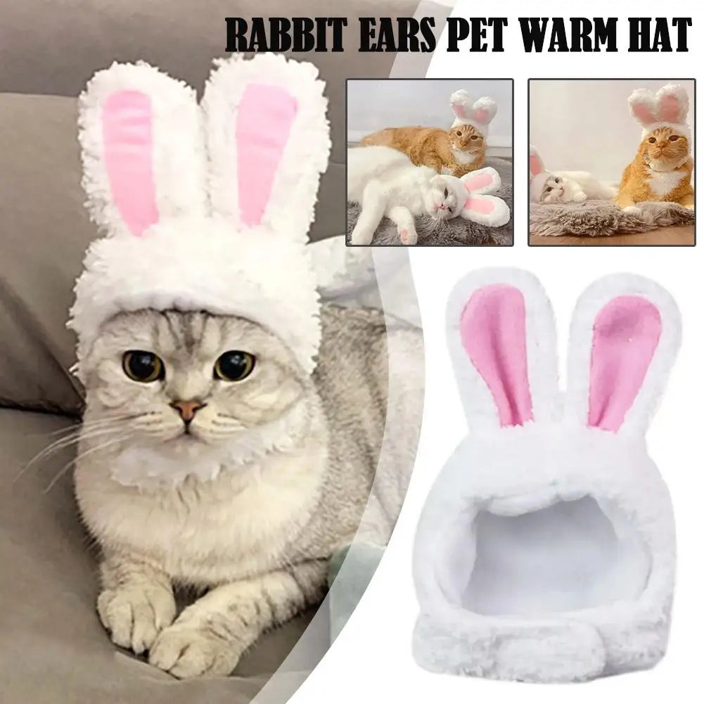Cat Decorative Pet Products New Warm Cat Head Cover  Clothes Plush Cat Rabbit Hat Pet Ear Hat Accessories Lamb T8T4