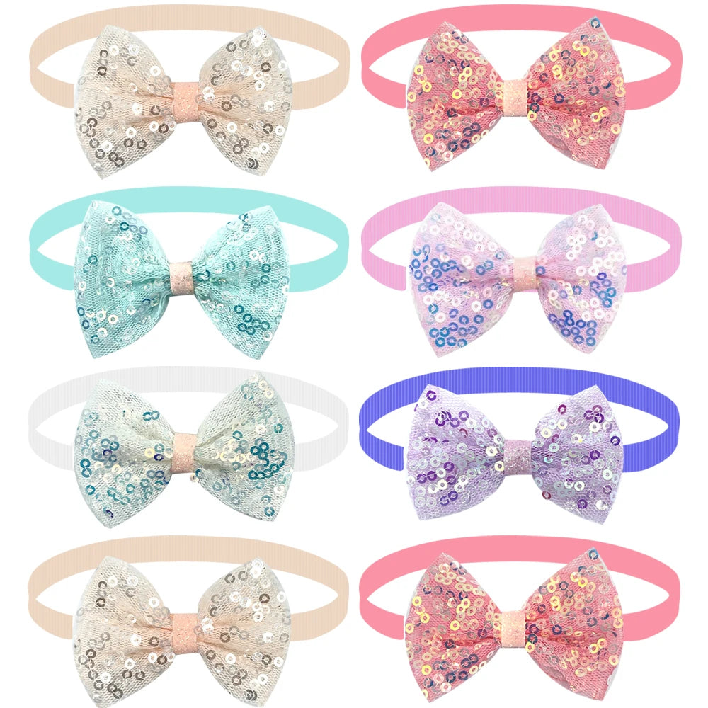 50/100pcs Pet Dog Cat Bow Ties Adjustable Collar Mesh Sequins Neckties for Small Dog Dog Grooming Accessories Pet Products