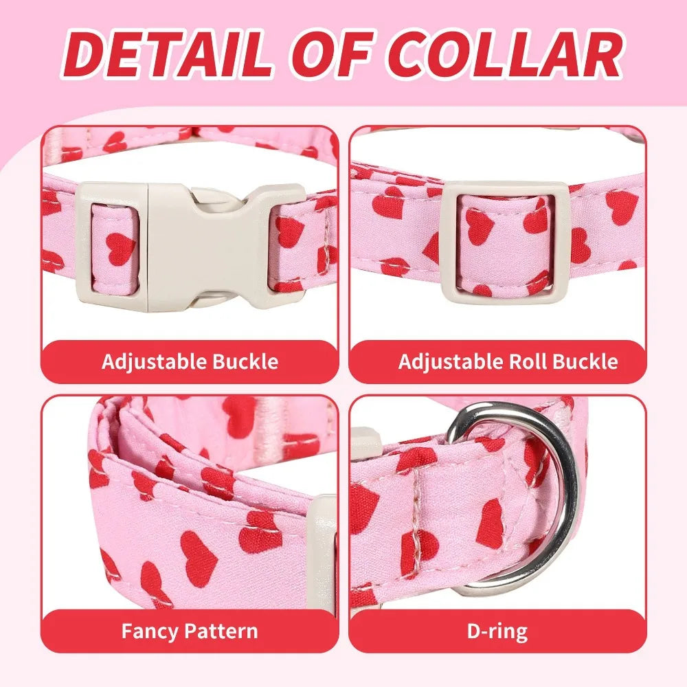 Dog Collar with Love Anti-Lost Pull Heart Pattern Adjustable Comfortable Neck Collar for Small Medium Large Dogs Pet Supplies