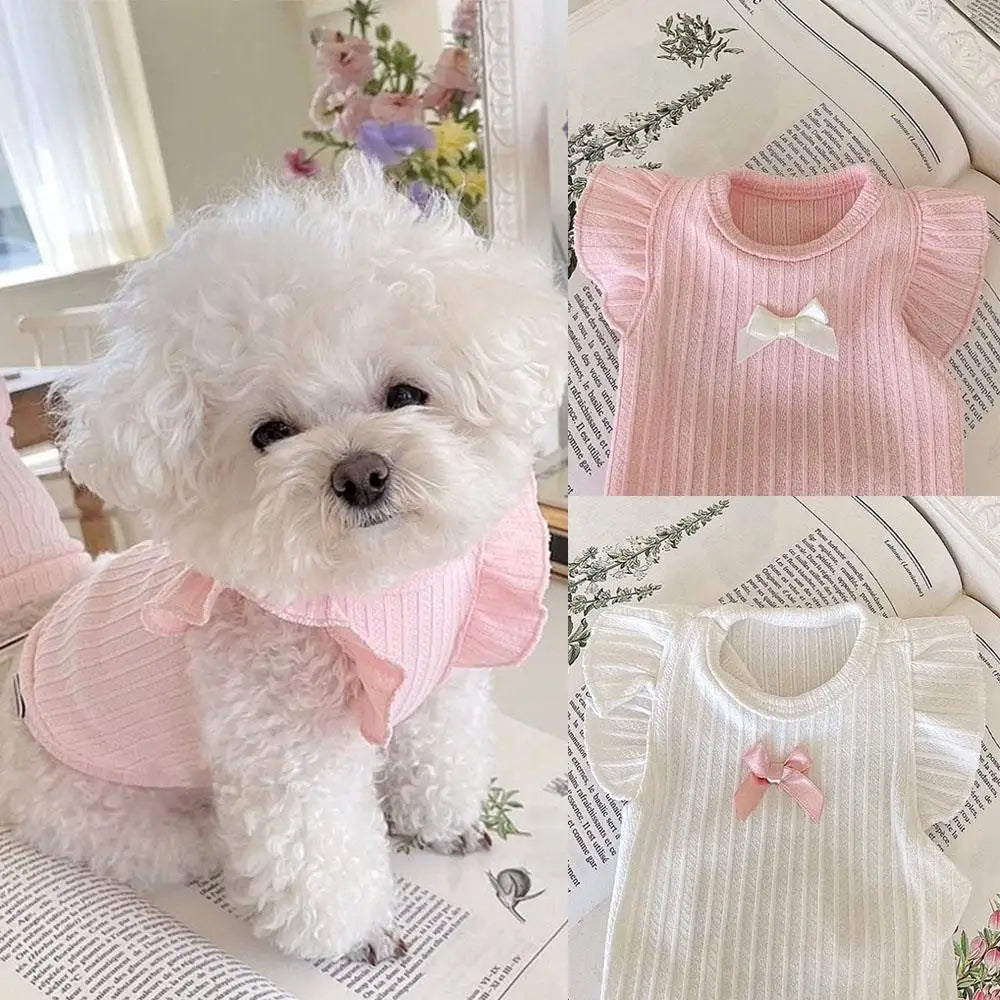 Cute Bow Dog Vest 2026 Dog Clothes Puppy Pullover Summer Pet Clothes Breathable Two-Legged Clothes Solid Color Cat Pet Products