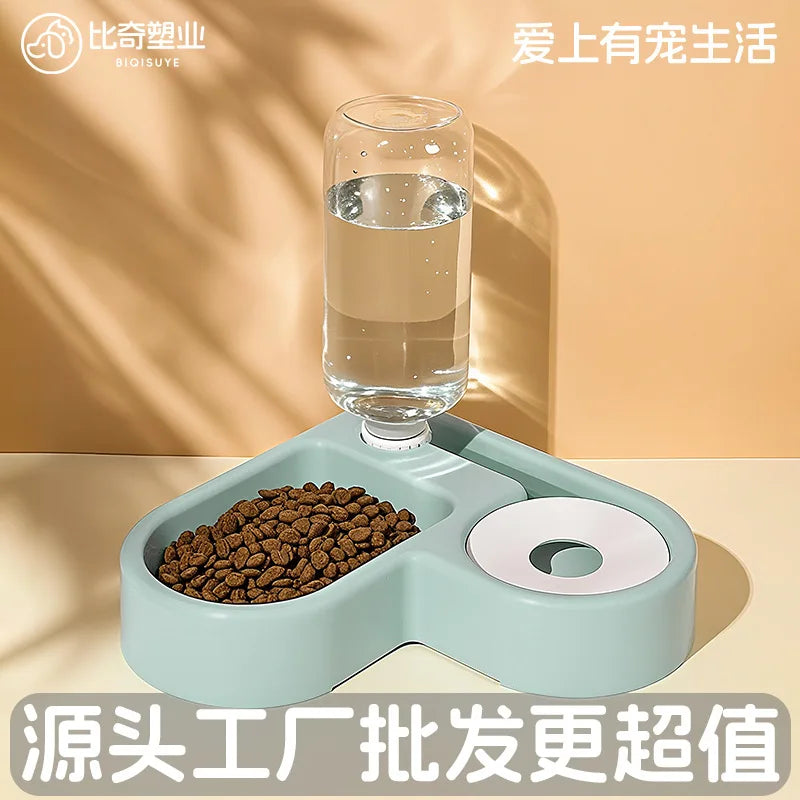 Cat feeder, dog and cat basin, equipped with water dispenser bowl, automatic recycling utensil, universal pet products