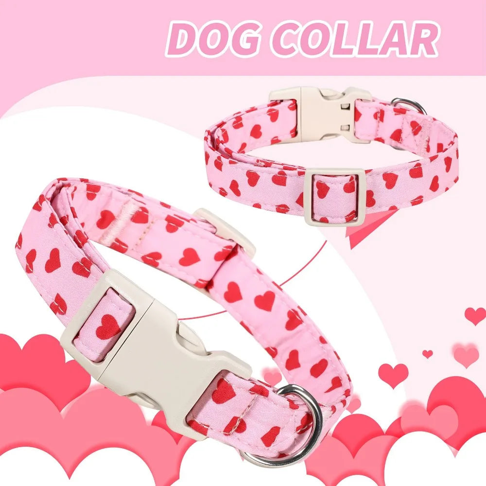 Dog Collar with Love Anti-Lost Pull Heart Pattern Adjustable Comfortable Neck Collar for Small Medium Large Dogs Pet Supplies