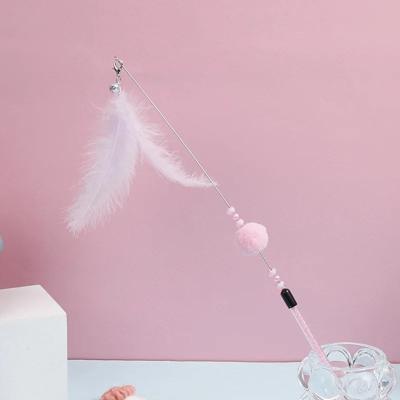 Cat Toys Funny Cat Toys Interactive Replacement Head Feather Cats Toy Steel Wire Toys for Cats Bitt Stick Ball Toy Pet Products