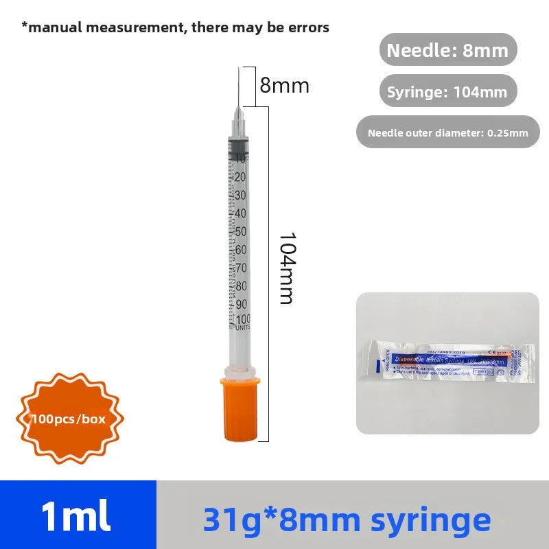 Disposable Syringe Syringes with Needles 0.5/1ml 100Pcs Individually Wrapped Clear Accurate Scale for Laboratory Pet Supplies