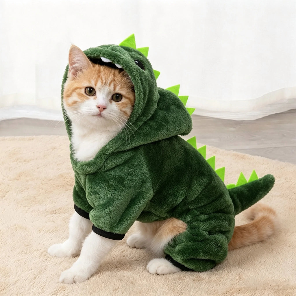 Pet Cat Dog Halloween Dog Clothes for Small Dogs Funny Dinosaur Cosplay Costume Winter Warm Cat Coat Fleece Hoodies Sweater