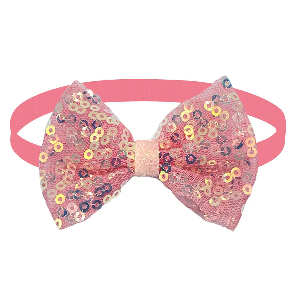 50/100pcs Pet Dog Cat Bow Ties Adjustable Collar Mesh Sequins Neckties for Small Dog Dog Grooming Accessories Pet Products
