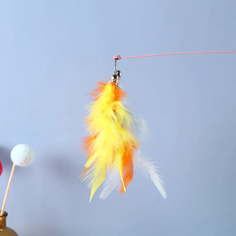 Cat Toys Funny Cat Toys Interactive Replacement Head Feather Cats Toy Steel Wire Toys for Cats Bitt Stick Ball Toy Pet Products