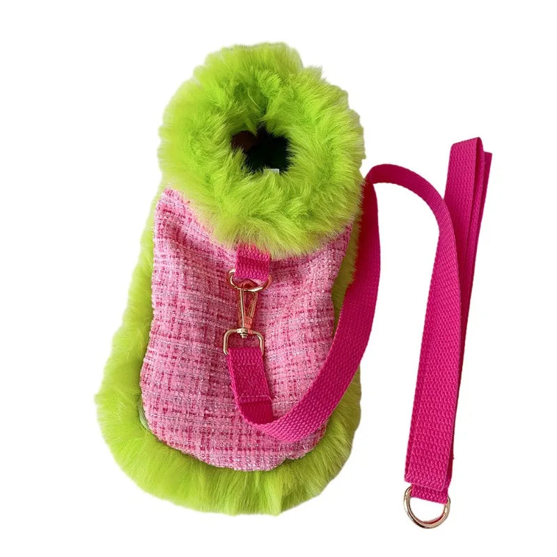 Ins Tweed Cloak Puppy Coat Pet Cloak Pet Supplies Cape Dog Chest Strap Drawstring Cute Beret Dog Harness Dogs Accessories