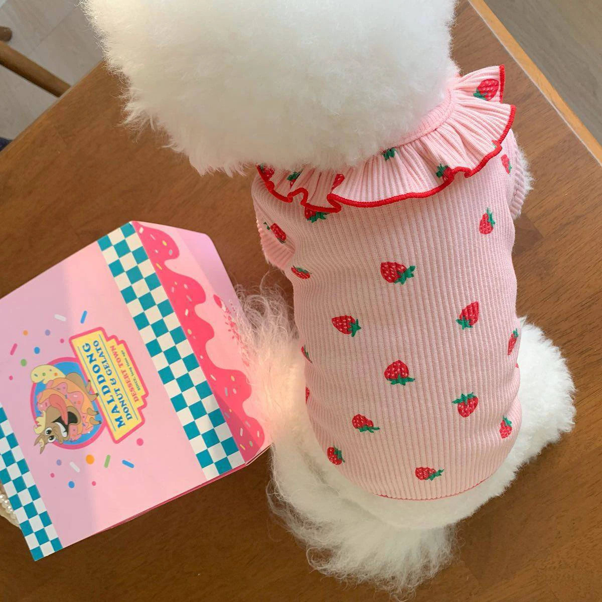 Strawberry Small Dog Clothes Summer Breathable Clothing for Cat Cute Dog Clothing for Small Dog Vest Ruffled Collar Pet Clothes