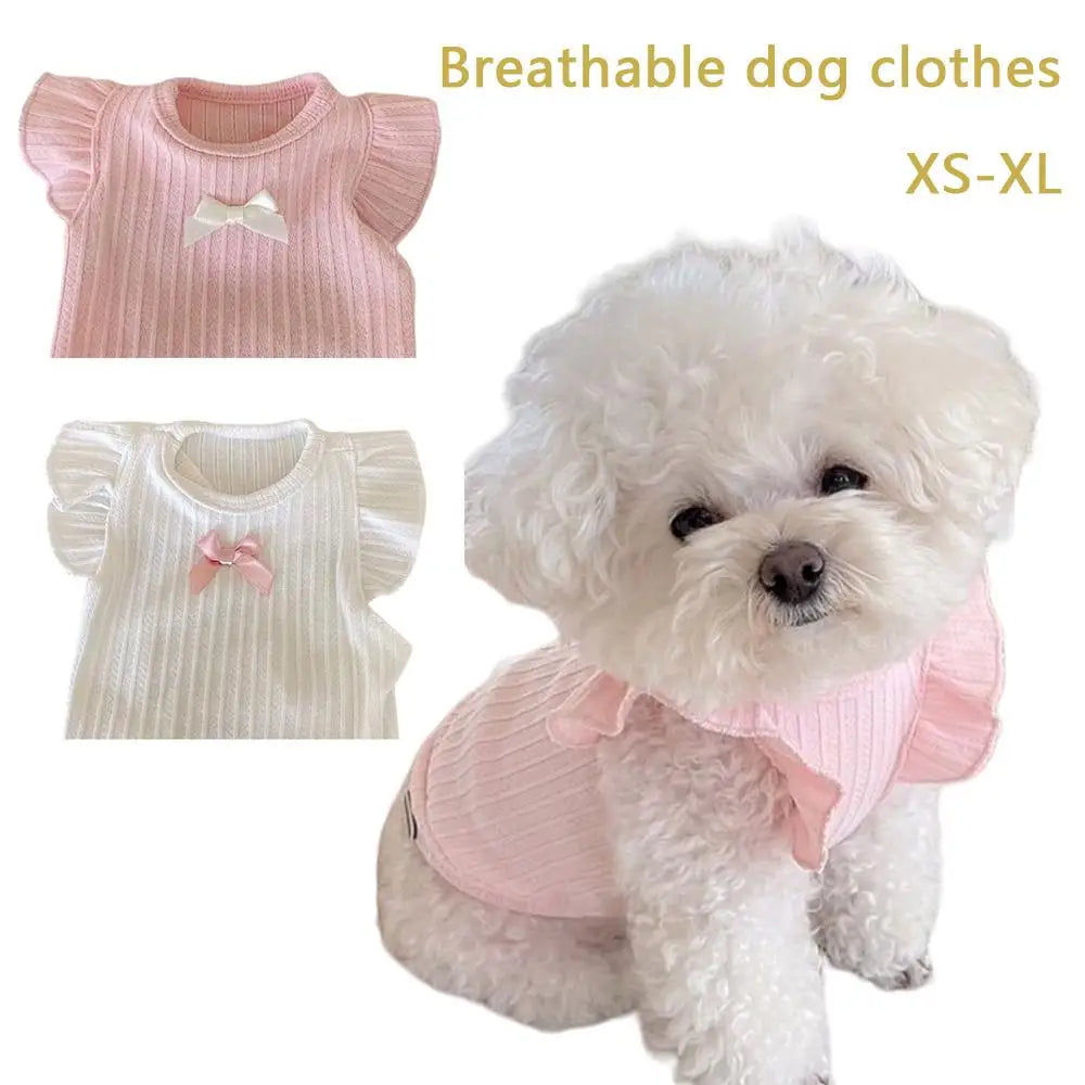 Cute Bow Dog Vest 2026 Dog Clothes Puppy Pullover Summer Pet Clothes Breathable Two-Legged Clothes Solid Color Cat Pet Products