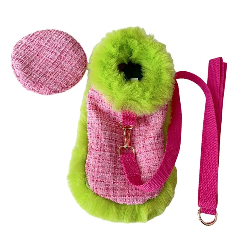 Ins Tweed Cloak Puppy Coat Pet Cloak Pet Supplies Cape Dog Chest Strap Drawstring Cute Beret Dog Harness Dogs Accessories