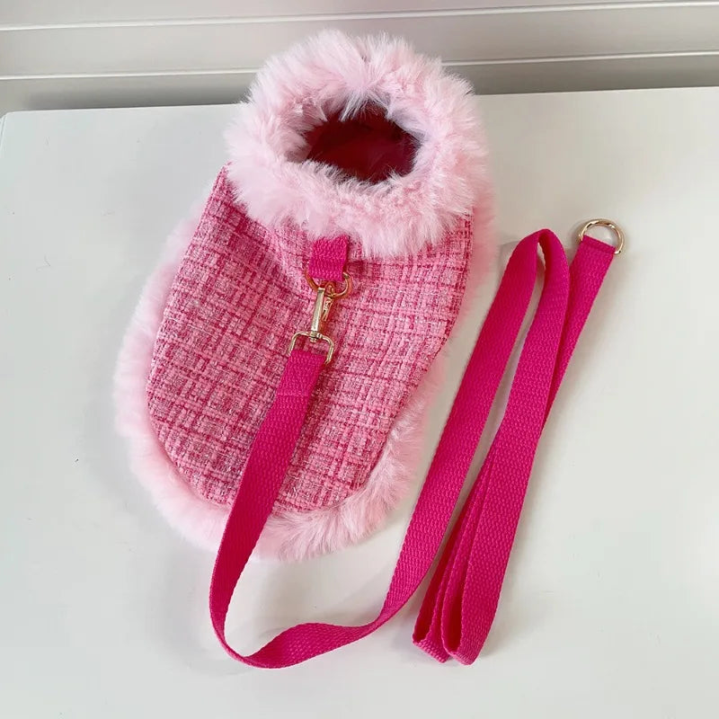 Ins Tweed Cloak Puppy Coat Pet Cloak Pet Supplies Cape Dog Chest Strap Drawstring Cute Beret Dog Harness Dogs Accessories