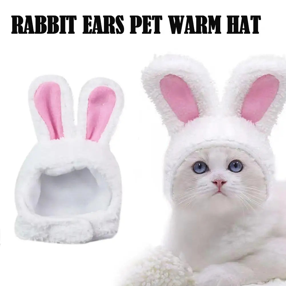 Cat Decorative Pet Products New Warm Cat Head Cover  Clothes Plush Cat Rabbit Hat Pet Ear Hat Accessories Lamb T8T4