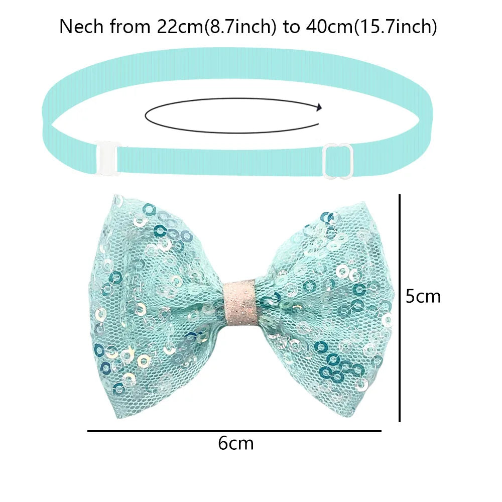 50/100pcs Pet Dog Cat Bow Ties Adjustable Collar Mesh Sequins Neckties for Small Dog Dog Grooming Accessories Pet Products