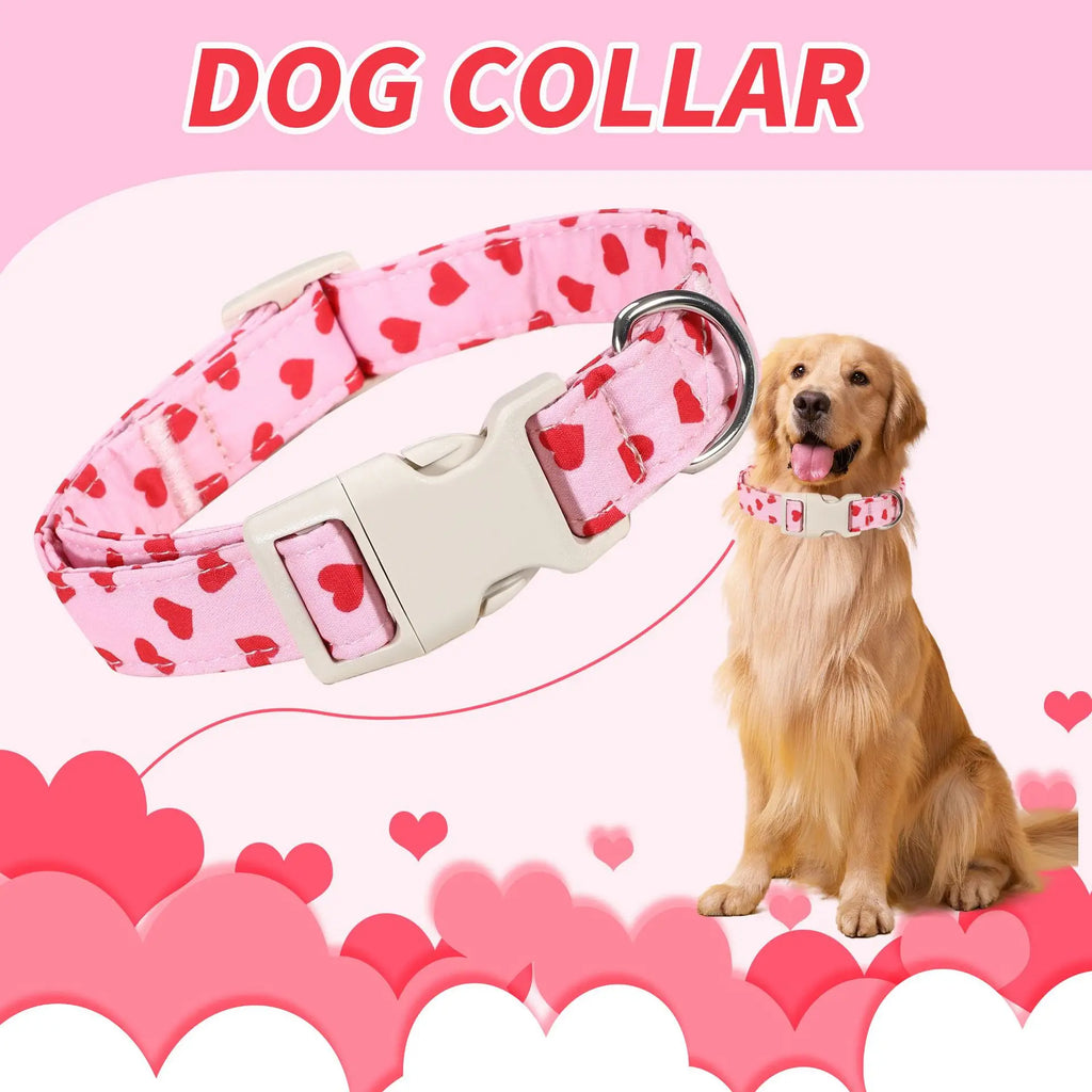 Dog Collar with Love Anti-Lost Pull Heart Pattern Adjustable Comfortable Neck Collar for Small Medium Large Dogs Pet Supplies